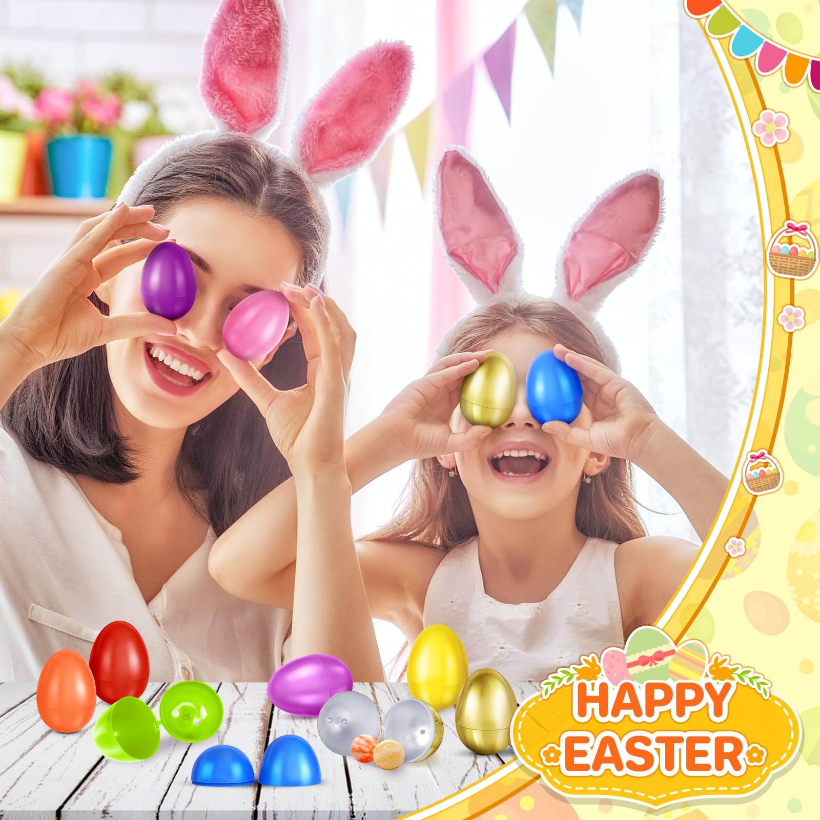 Shemira 2000 uova di Pasqua in plastica da 5,8 cm più 24 uova di Pasqua dorate, uova di Pasqua vuote riempibili, uova di plastica per cestino pasquale, bomboniere, caccia di Pasqua, premio in classe