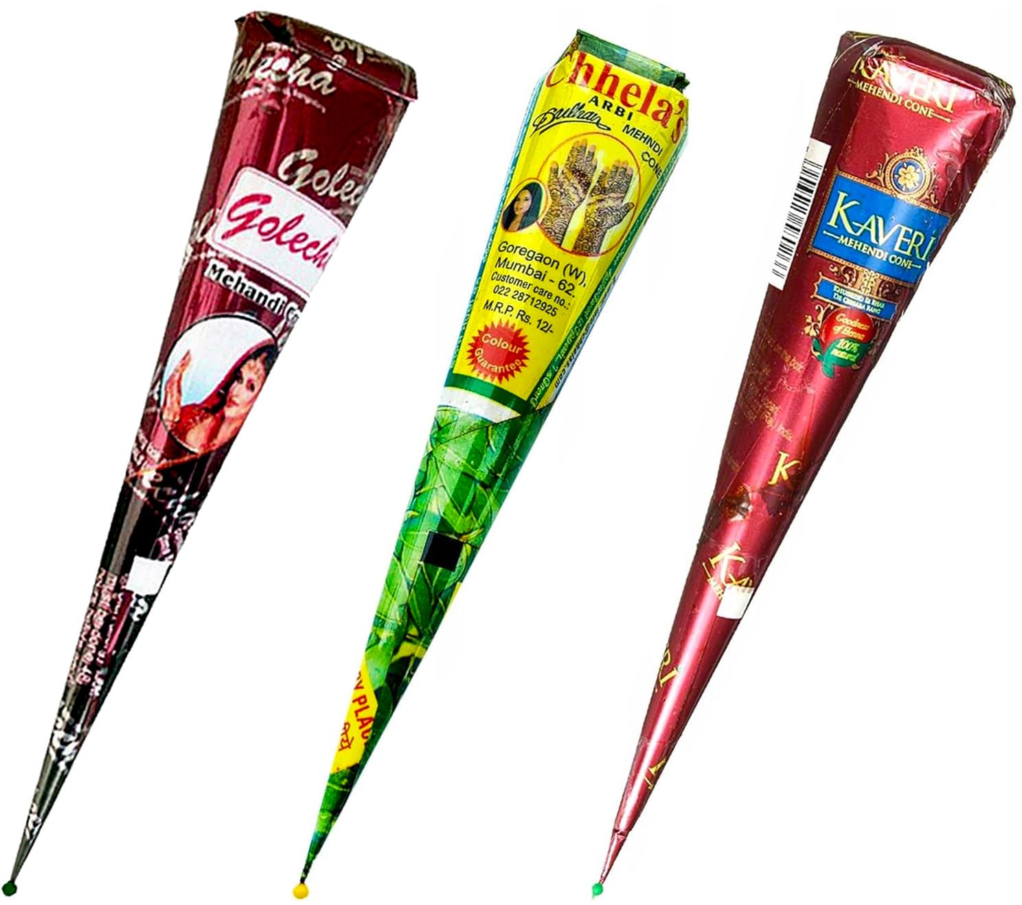 Golecha Chhela's 100% Natural Henna Cones Red-Brown, No PPD, 3 pcs