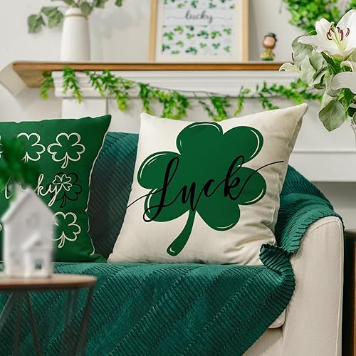 Miniatura 5 de AVOIN colorlife Juego de 4 fundas de almohada de trébol de la suerte del día de San Patricio, 18 x 18 pulgadas, decoración de la suerte verde para