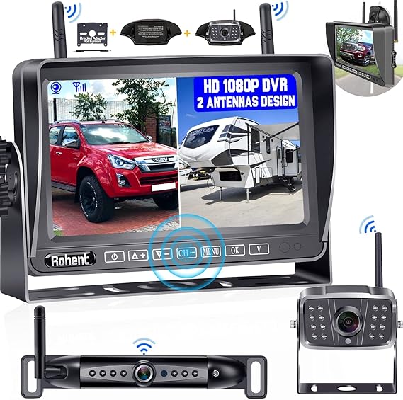 Wireless Backup Camera for RV, HD1080P 2 Cameras with 7 Inch Touch Key