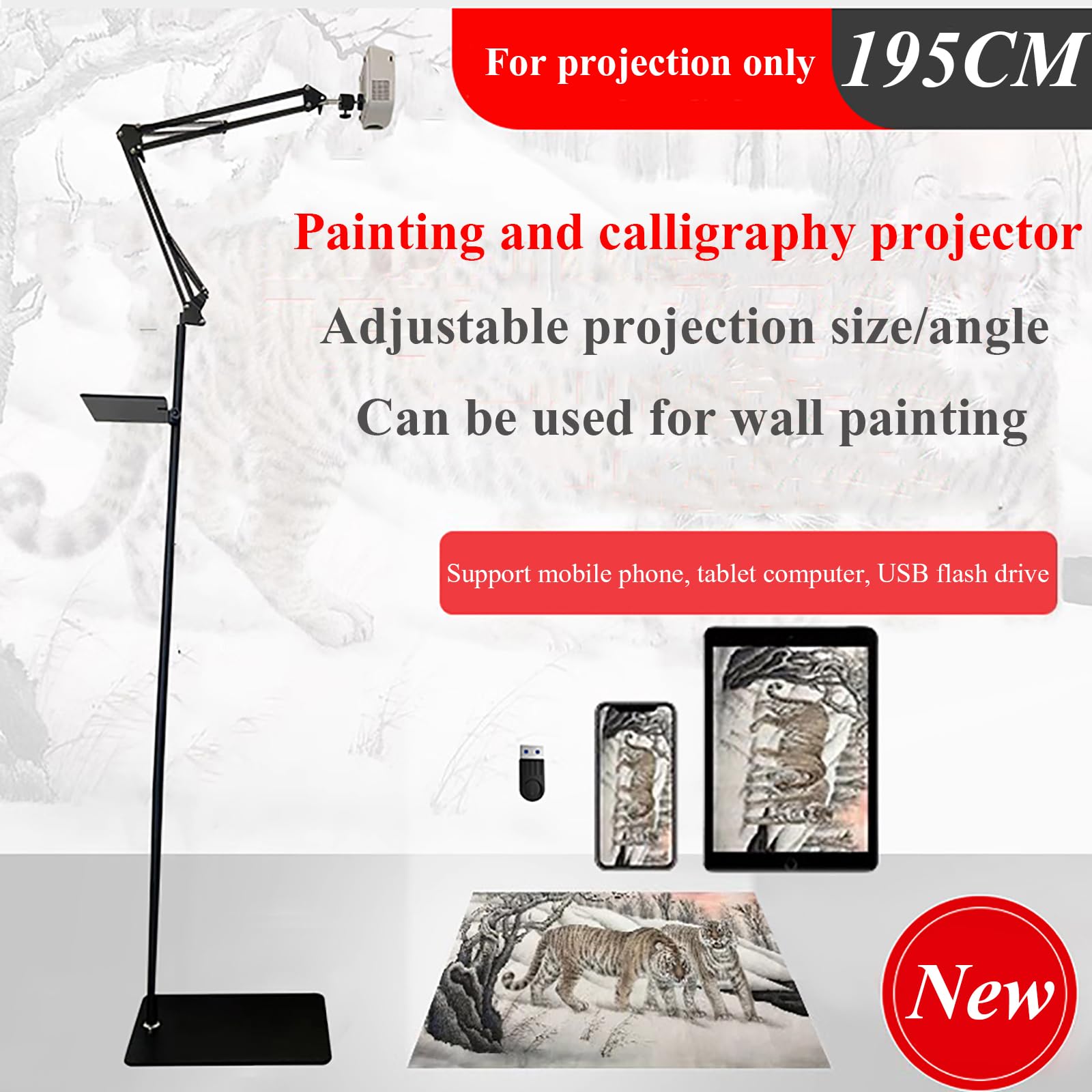 Proiettore artistico per disegno, misura e angolazione regolabili, compatibile con smartphone, tablet, USB, ideale per artisti e hobbisti