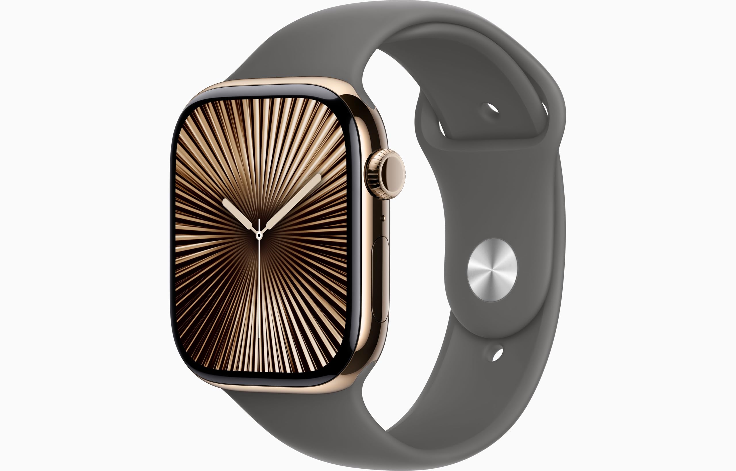 Apple Watch Series 10 [GPS + Cellular, 42mm] - Gold Titanium Case with Stone Gray Sport Band, S/M (Renewed)