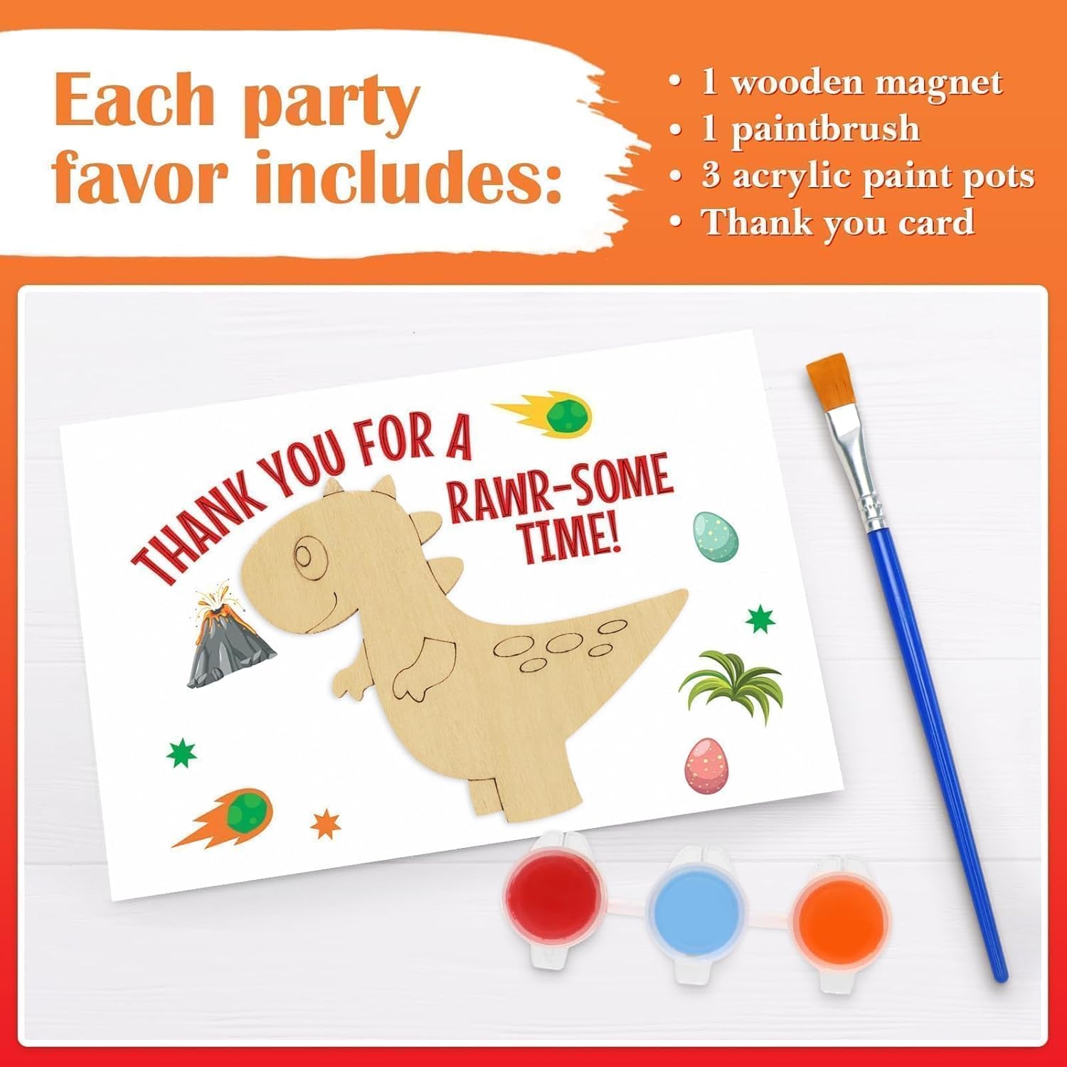 BOIKOKY 12-Pack Pre-Packaged Dinosaur Party Favors for Kids, Wooden Dinosaur Cutouts with Magnets & Painting Kits, Birthday Thank You Gifts for Guests, Dino Theme Party Decorations