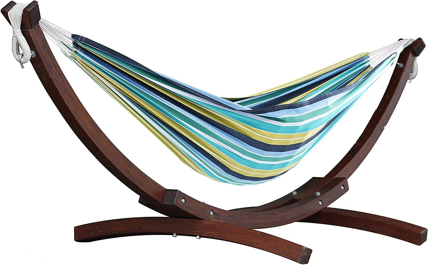 Vivere C8SPCT-29 Double Cotton Hammock with Solid Pine Arc Stand-Cayo Reef, 254x117x104 cm