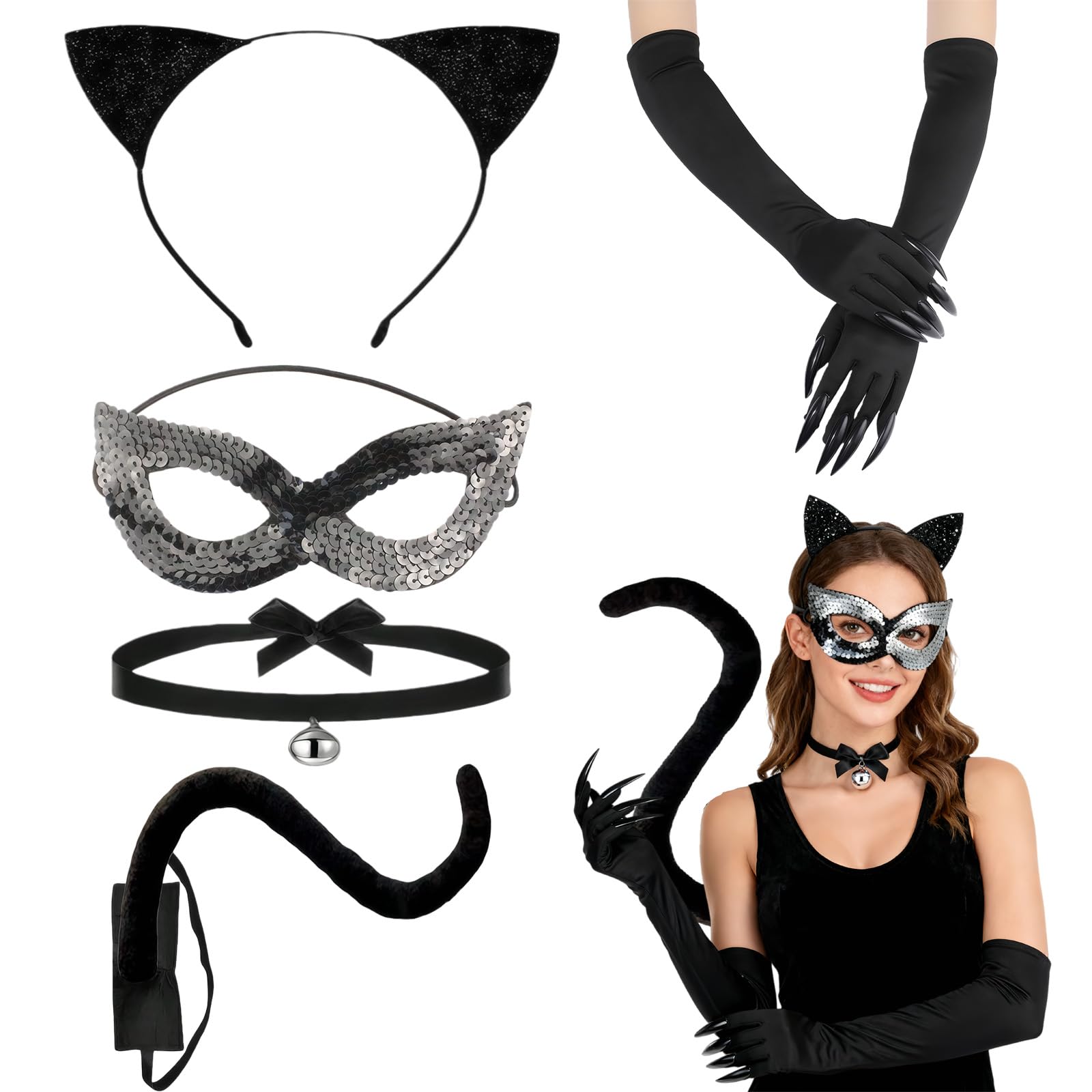 fshxj Catwoman Costume Women, Cat Costume, Cats Children Woman Halloween Set, Cat Mask Costume