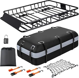 KAHLHAK Heavy Duty 64x36 Roof Rack Cargo Basket with 20 Cu Ft Waterproof Bag, 250lbs Capacity for SUV Truck Van