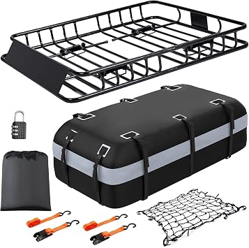 Car Roof Cargo Carrier 64"x36"x5" Roof Rack Basket, 20 Cu Ft Waterproof Bag