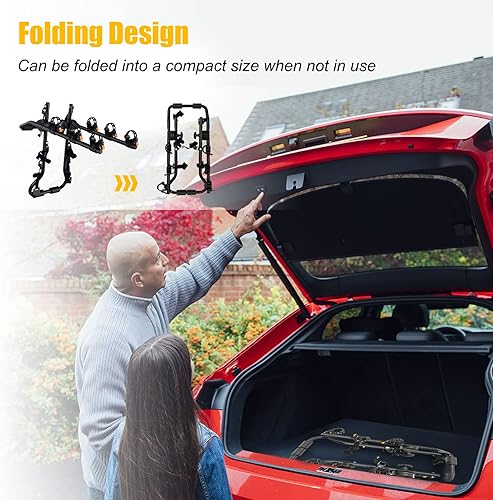 Miniatura 4 de GYMAX Portabicicletas, soporte para 3 bicicletas montado en el maletero con receptor de 2 pulgadas y doble garantía de seguridad, plegable,