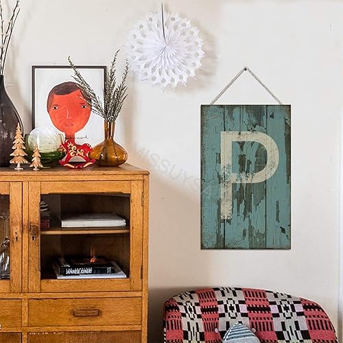 Vista 220 de Letrero colgante de madera con letra A, letrero de madera, decoración del hogar, 26 letras del alfabeto de metal, placa de madera, decoración
