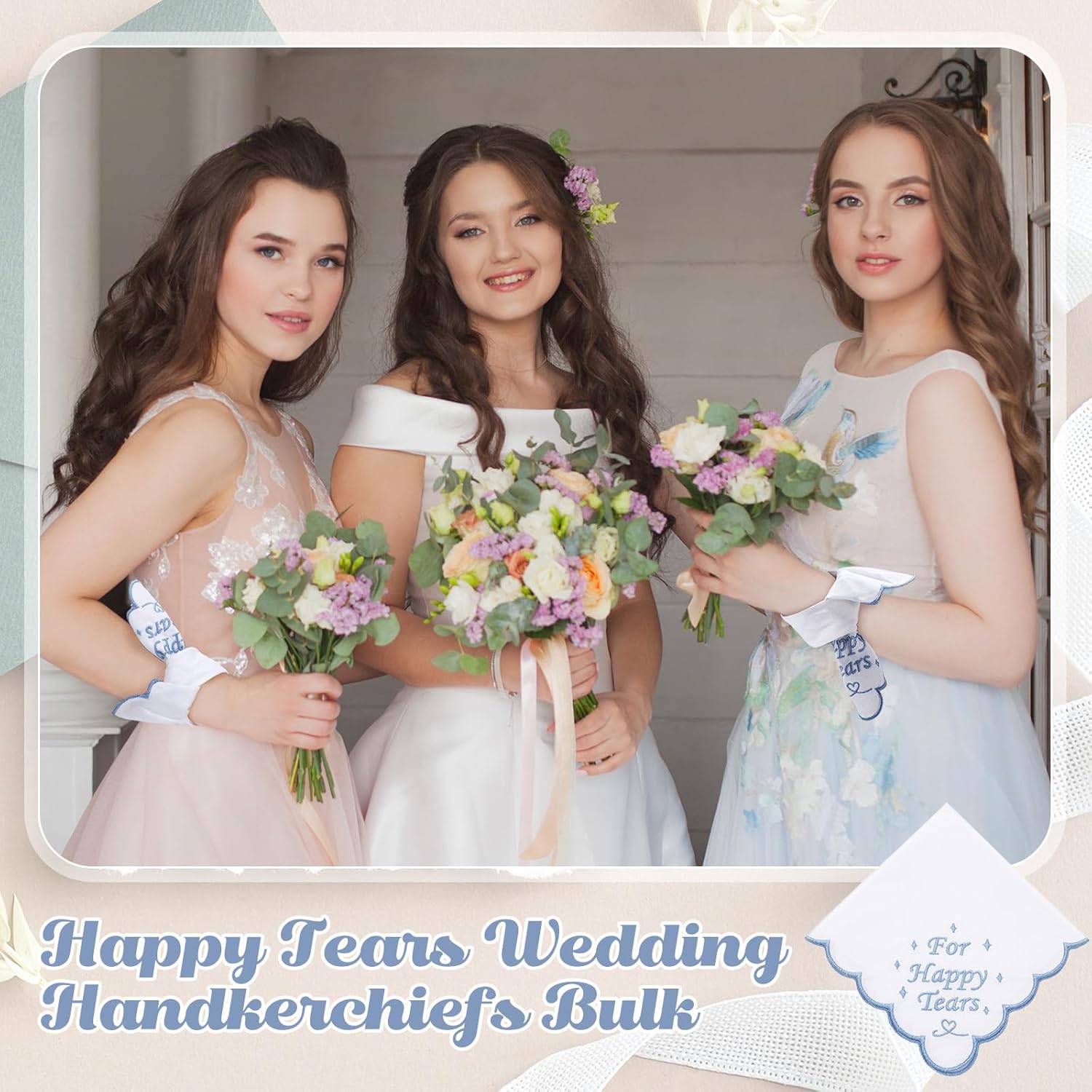 Tioncy 6 Pcs Wedding Handkerchiefs 12 Inch Bride Embroidered Handkerchiefs Something Blue Cotton Hankies Gifts for Wedding - Image 7