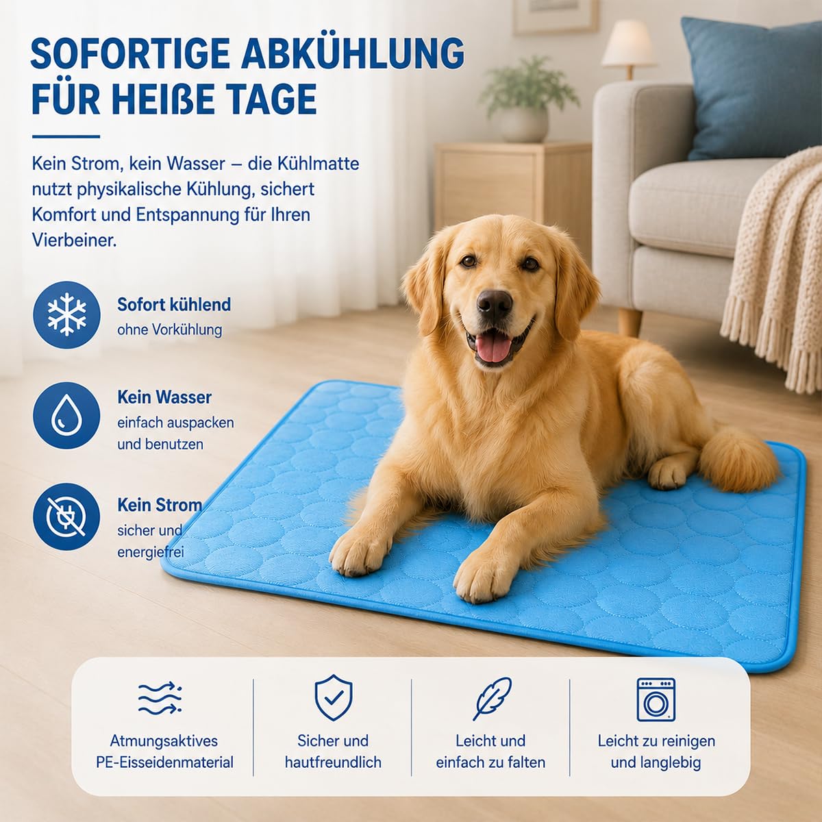 DZ'HUE Kühlmatte Katze, Selbstkühlende Haustierdecke für Hunde und Katzen, KüHlköRbchen Hund, SelbstküHlende Hundematte, Sommer KüHlmatte, Wasserdicht, rutschfest füR Zuhause, Unterwegs (Blau,XXL)