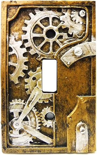Cubierta para placa de interruptor de luz Steampunk de resina de 4.25 pulgadas, gris/dorado