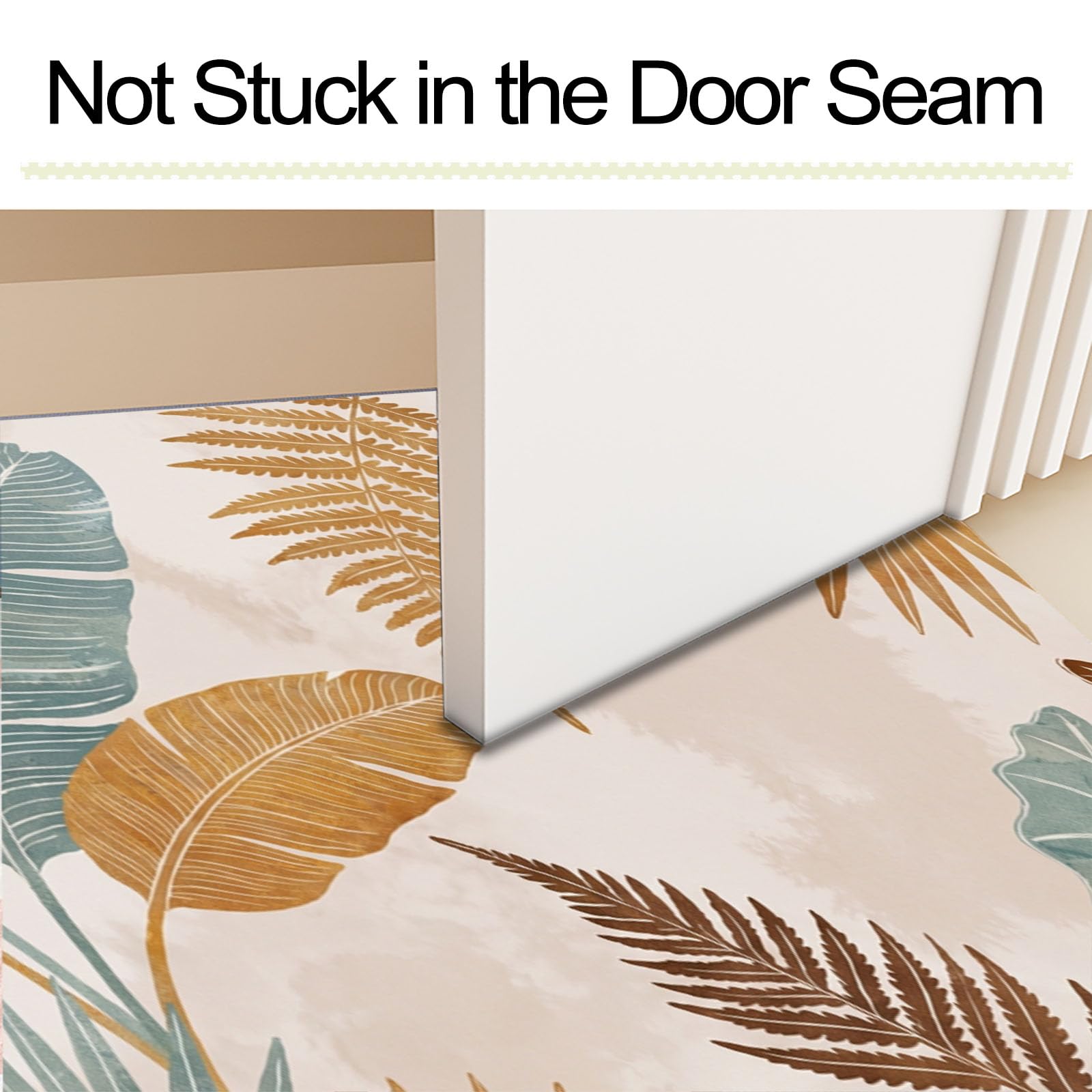 Zerbino Ingresso Interno Foglie Boeme, Zerbino Di Benvenuto Lavabile Morbida Piante Tropicali Semplici, Antiscivolo Tappeto Da Decorazioni Beige Per Casa Porta, 60X90Cm
