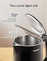 Vista 4 de Hervidor eléctrico y tetera de COMFEE', 1.5L de doble pared, interior de acero inoxidable, tapa y pico, hervido rápido, apagado automático