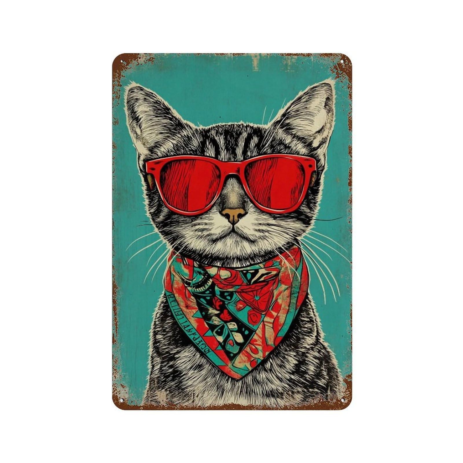 HDURYEYRYY Hippie Tabby Cat 02 Wall Retro Iron Vintage Art Metal Tin Sign Poster Modern Home Cofffee Club Art Bar Shop Decor 30x20cm