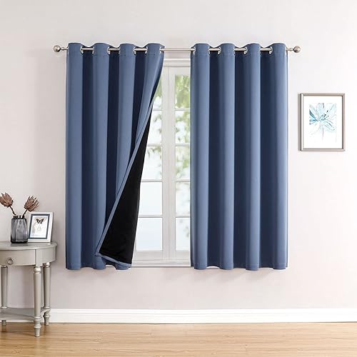 Miniatura 64 de ChrisDowa Cortinas 100% Opacas para Dormitorio con Forro Negro, 2 Capas Gruesas Totalmente Opacas con Aislamiento Térmico y Ojales, Cortinas de