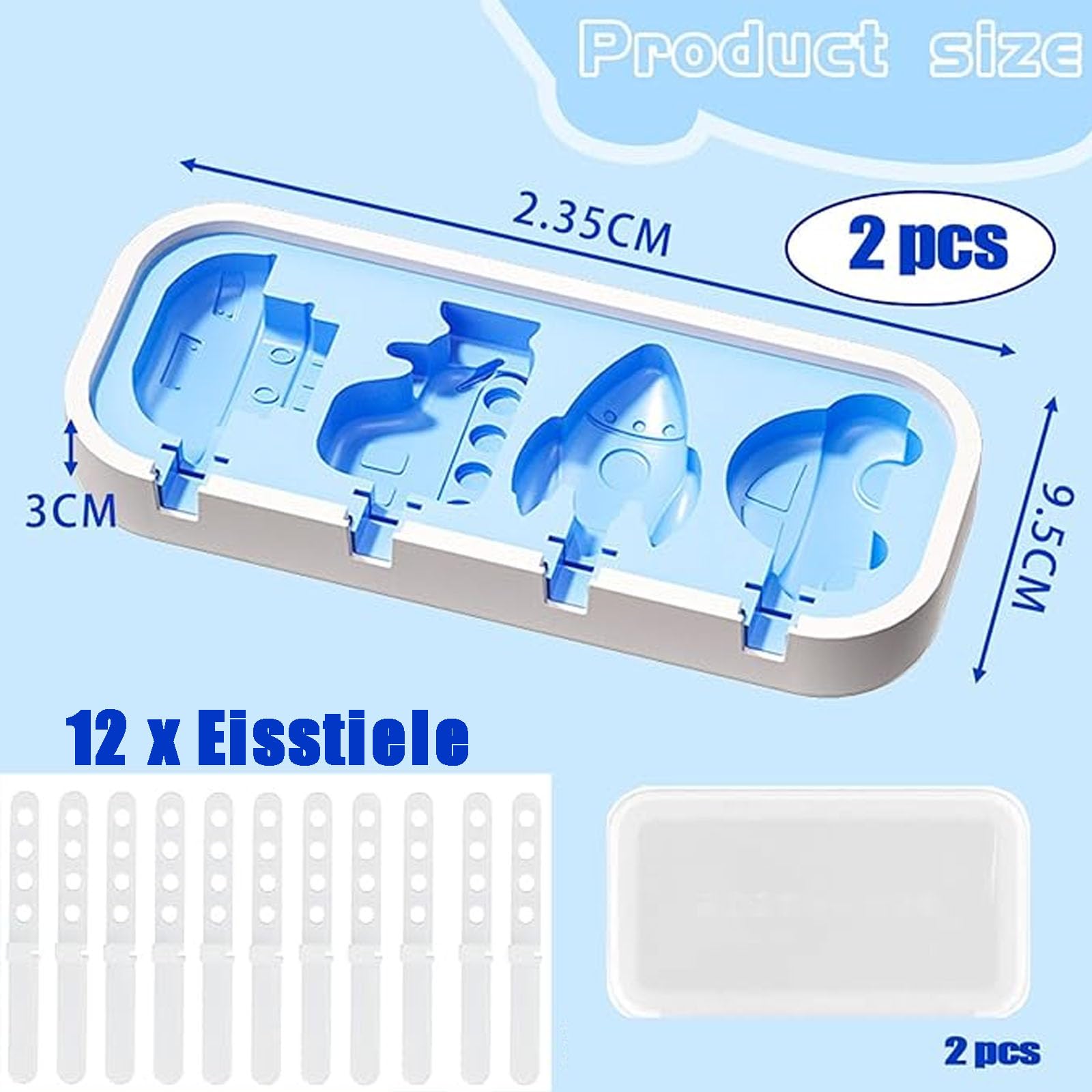 Moldes de silicona para helados, 2 moldes para helados con 12 palos, juego de paletas para niños y adultos, sin BPA, dinosaurios de silicona y moldes para coche, adecuados para bricolaje