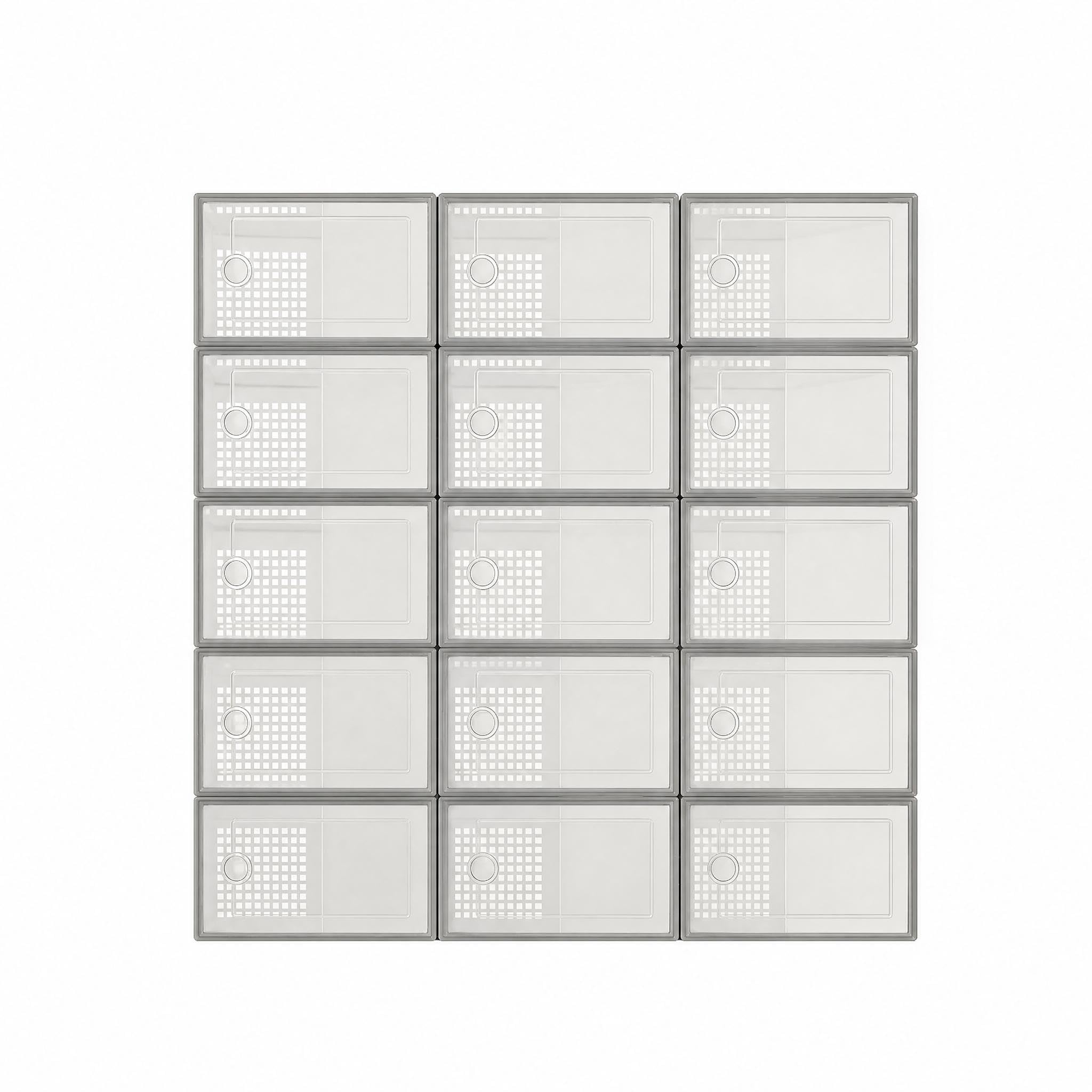GarveeMore Stackable Shoe Boxes, Clear Plastic Foldable Shoe Storage Boxes with Lids - Dustproof, Breathable Organiser for Trainers, Wardrobe, Bedroom & Hallway (15 Pack, Grey)