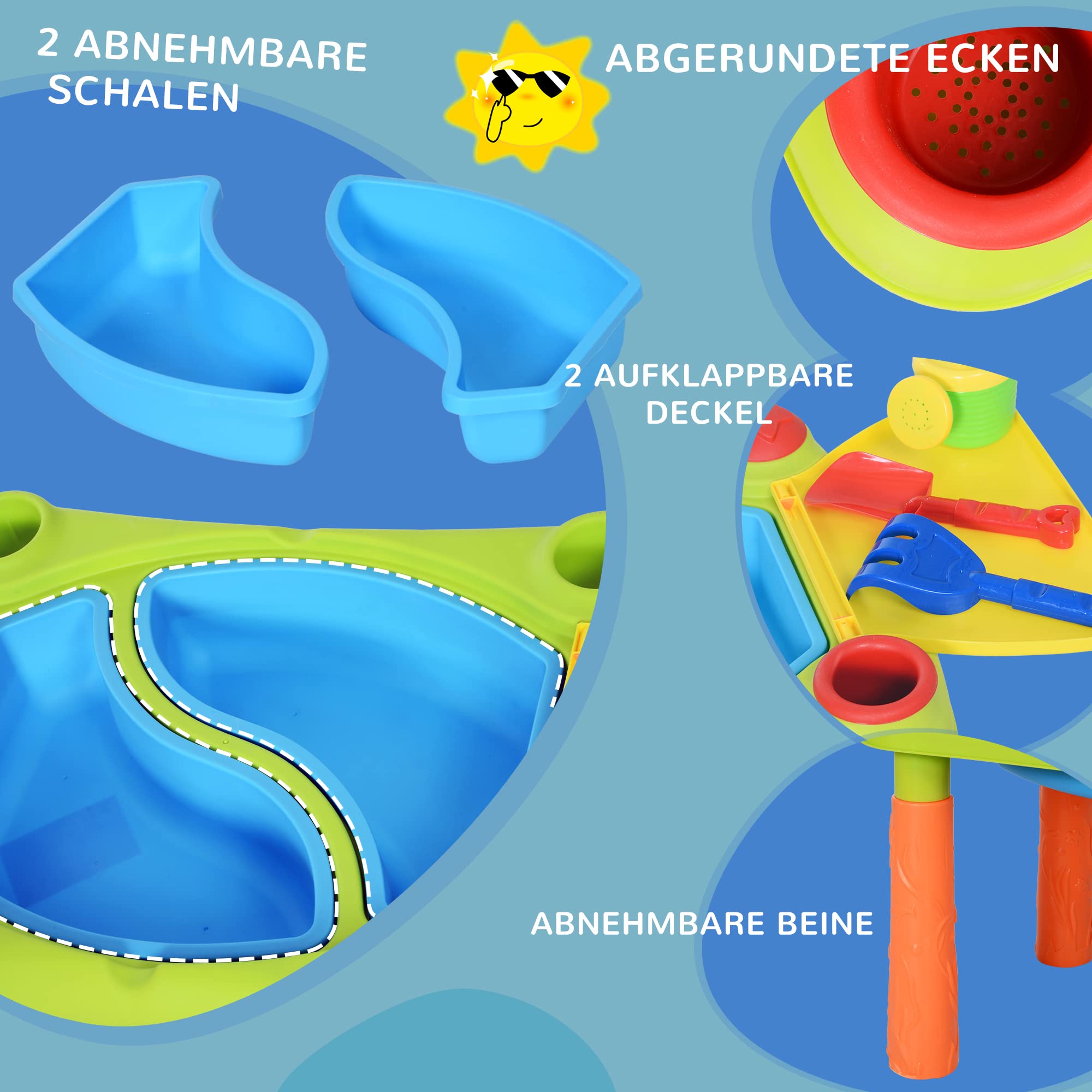 HOMCOM Table De Jeux Sable Et Eau Pour Enfants - 16 Accessoires Inclus - Dès 3 Ans