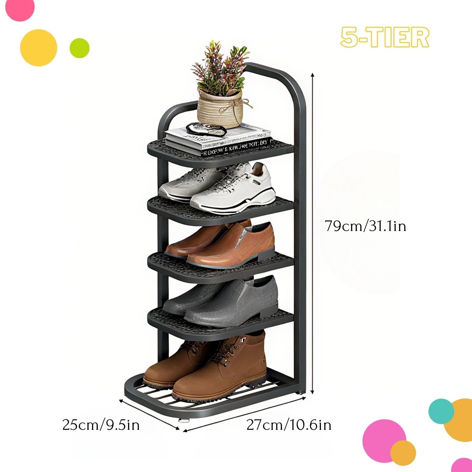 Scarpiera verticale in metallo a 5 ripiani, per spazi ristretti, soluzione perfetta per riporre l'ingresso e l'armadio, elegante bianco (79 cm) Zapateras