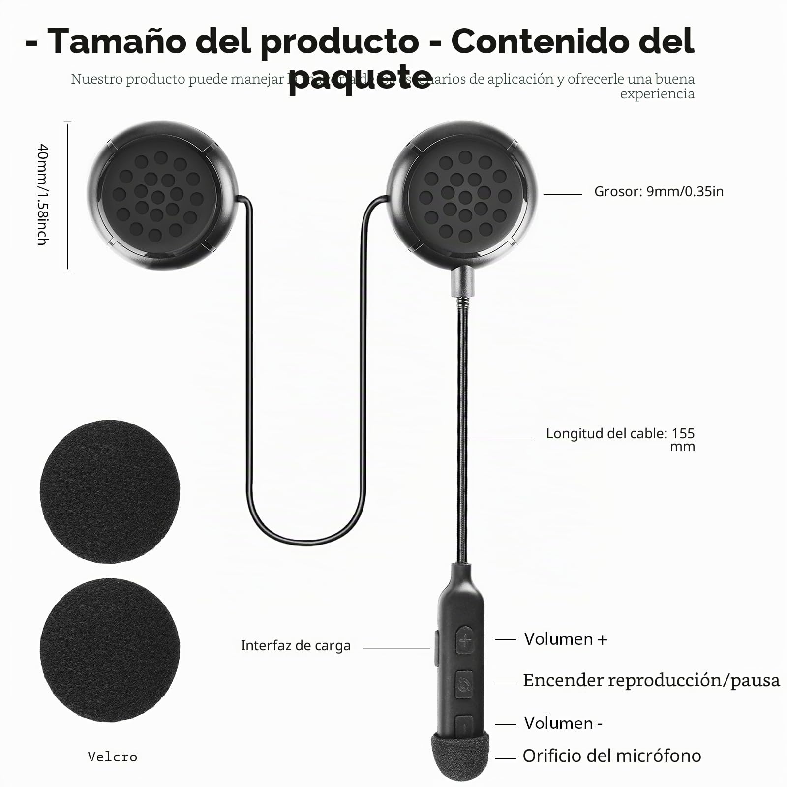 HOSPAOP Auriculares para casco de moto Bluetooth, auriculares inalámbricos para casco de moto Bluetooth 5.0 intercomunicador, comunicación de casco de motocicleta, compatible con manos libres para