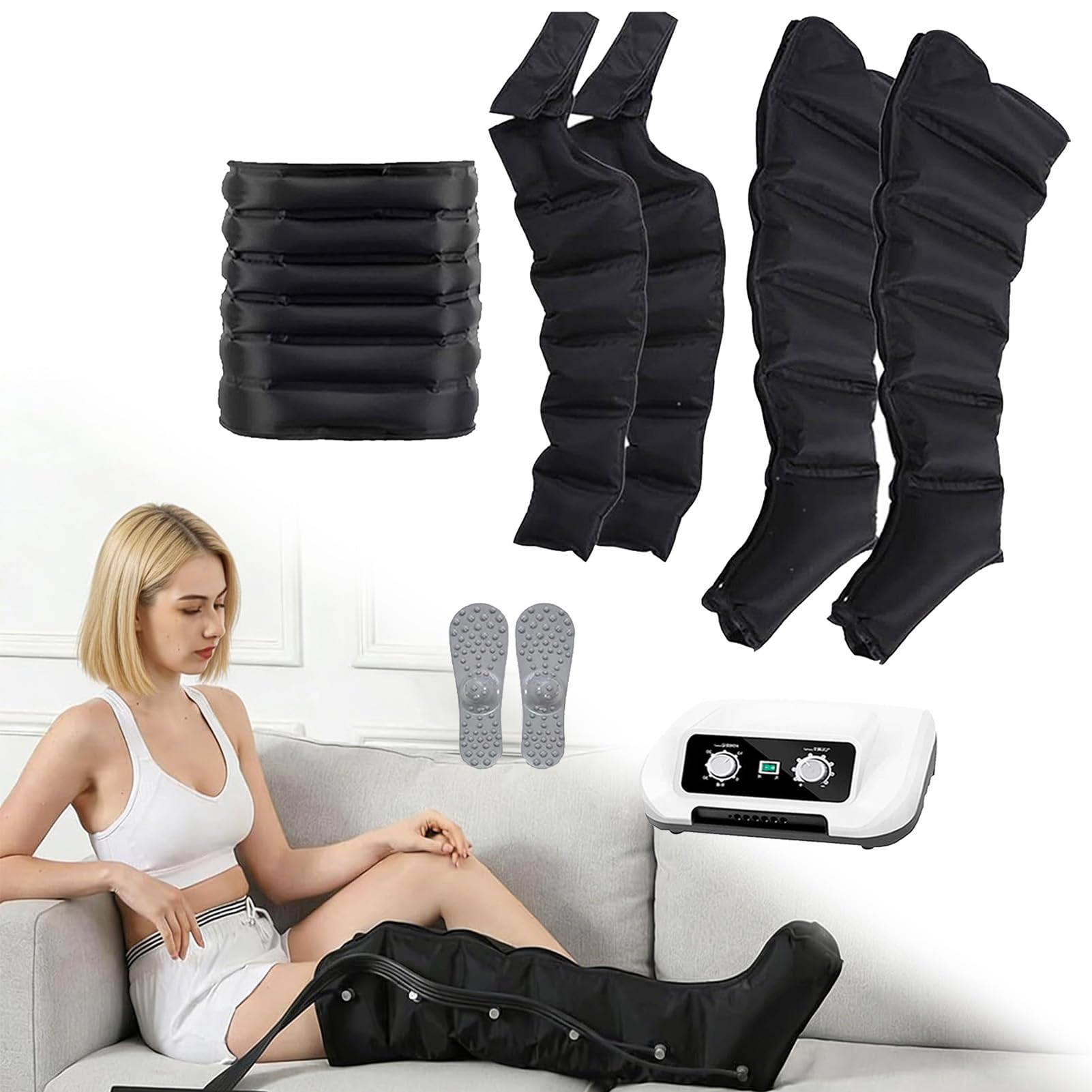 6 Camere d'Aria Macchinario Pressoterapia Gambe e Braccia Addome Glutei per Casa, Presso Terapia Gambe Linfodrenante, Linfodrenaggio Professionale Anticellulite, Rilassamento Muscolare