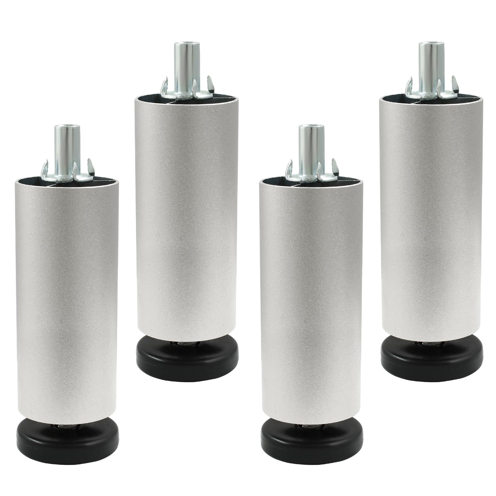 Kyuionty4PCS Metal Furniture Legs 4 Inch, M8 Thread Adjustable Height Sofa Replacement Legs Aluminum Alloy Furniture Feet for Couch, Furniture, Chairs, Bed (Silver)