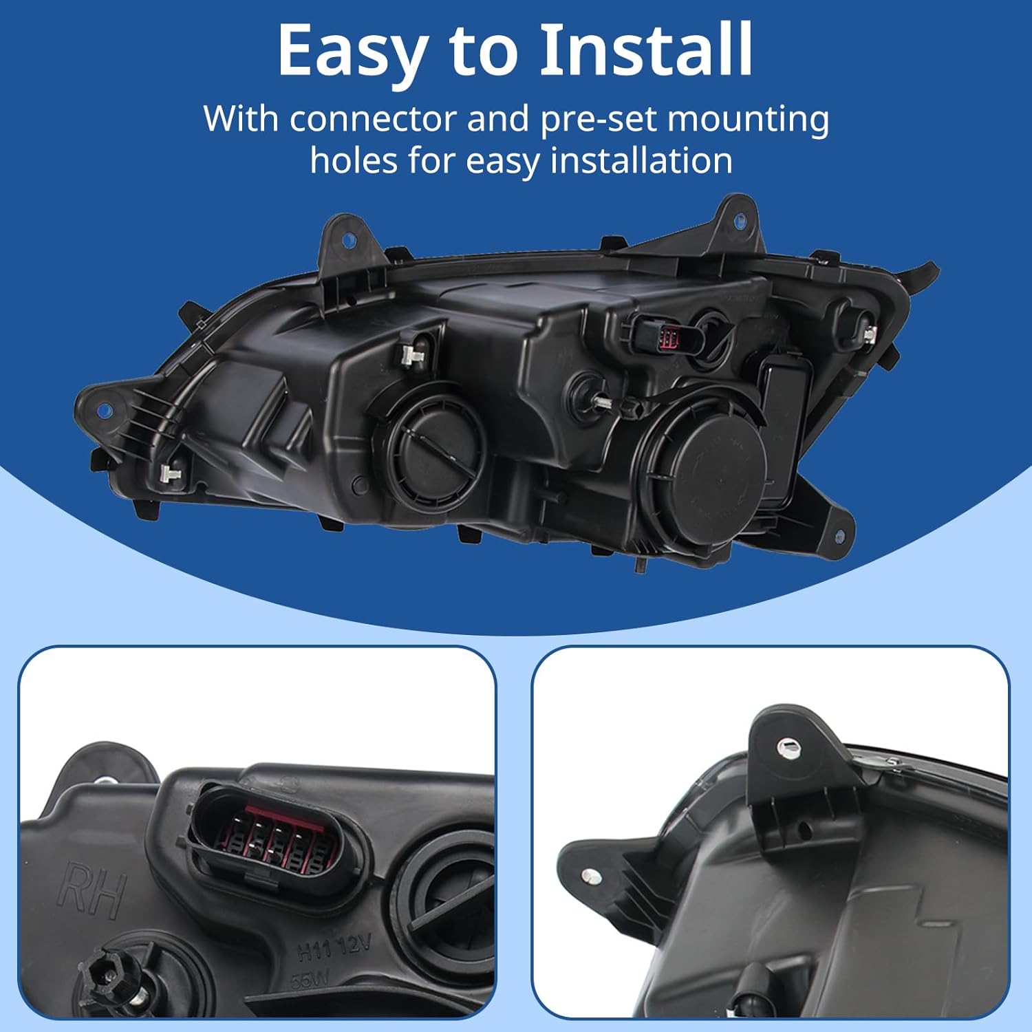 High Soar Headlights for 2008-2016 Kenworth T170 T270 T370 T440 T470 T660 T700,Headlamp Assembly Front with DOT Approved High and Low Beam Turn Signal Projector Replacement Left/Driver Side