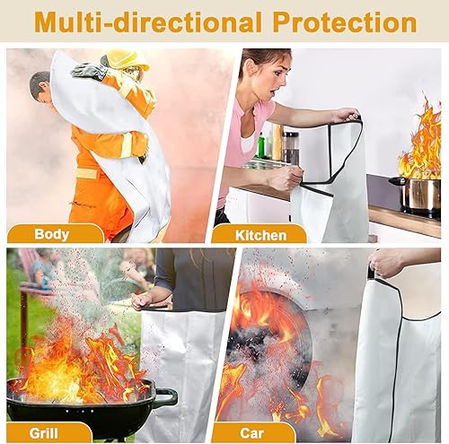 Miniatura 4 de Manta de emergencia contra incendios, mantas de emergencia para el hogar, paquete de 4 mantas de fibra de vidrio para cocina, chimenea, parrilla,