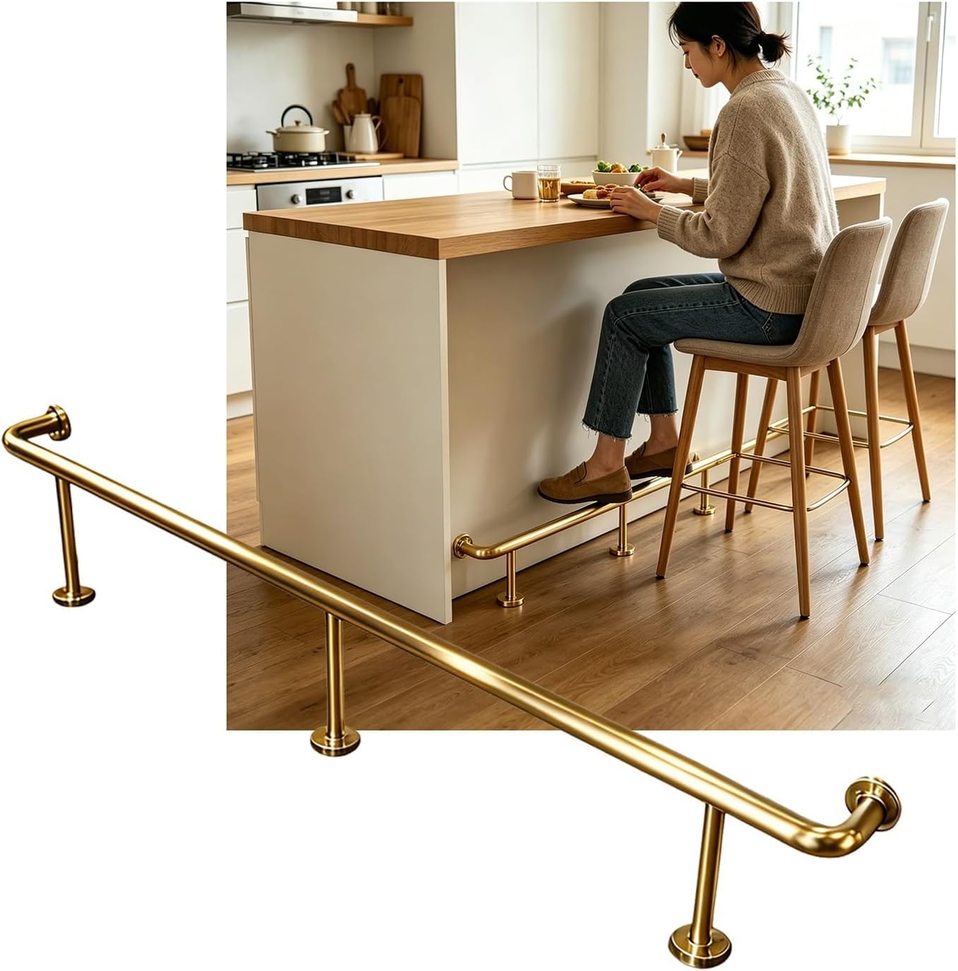 Hgouhk Gold Bar Foot Rail Kit Wall Mounted Bar Foot Rail，Stainless Steel Rail Kit For Indoor & Outdoor Counter，3.28~16.4Ft(,3.5M/11.48Ft)