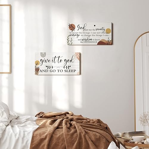 Miniatura 2 de Chunful 2 piezas de decoración de pared para dormitorio, letrero de oración de serenidad con texto en inglés "Give It to God and Go to Sleep", arte