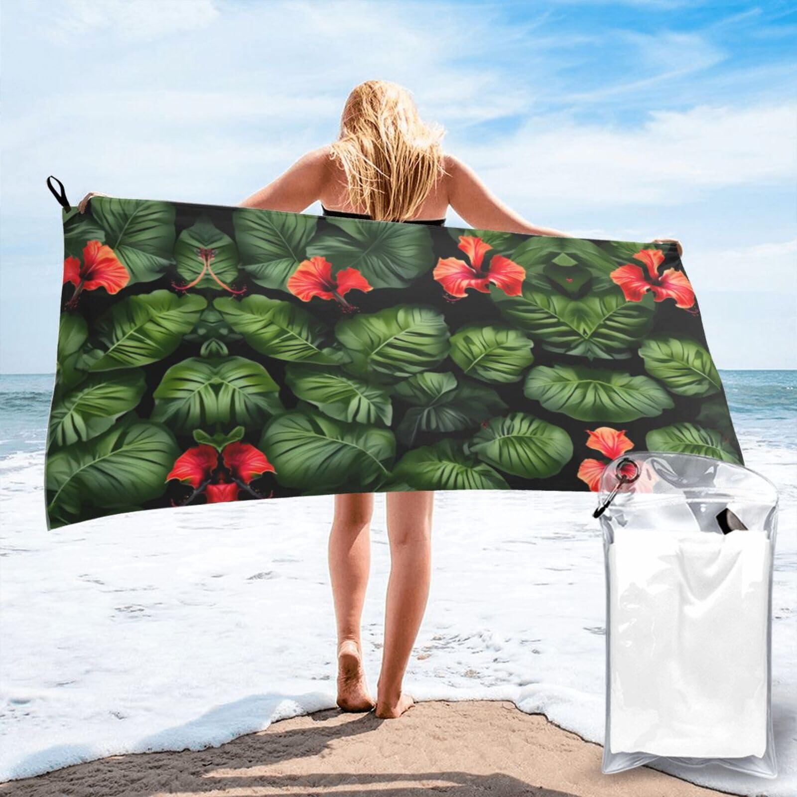 JIUTY Tropical Flowers And Foliage Print Fast Dry Beach Towel Portable For Swimming Travel Gym Hiking Gift