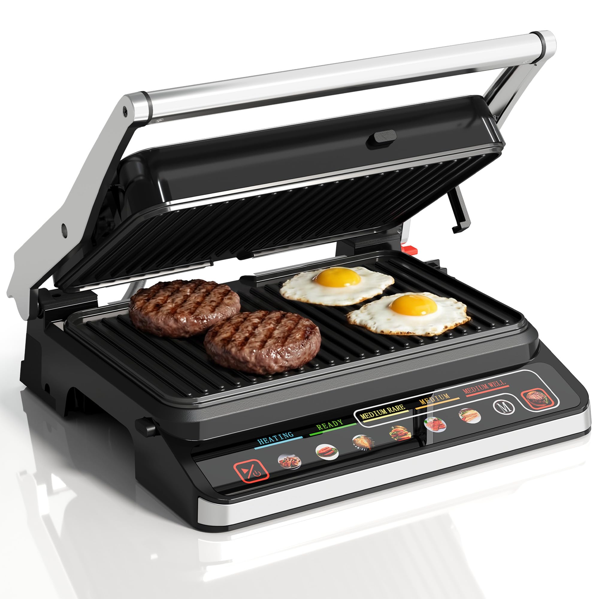 Photo 1 of *** DOESNT WORK ***08/01 SOLD FOR PARTS // FINAL SALE ***SUNVIVIPRO 3-in-1 Indoor Grill & Griddle: 180° Flat Opening, Preset Menu, 1600W Electric Panini Press Sandwich Maker with Removable Non-stick Plates, Easy to Clean (Silver, 12x11x5.3?)