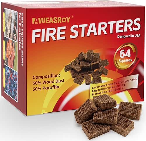 Fire Starter Squares 64 - Fire Starters for Fireplace,Chimney,BBQ Grill,Camping
