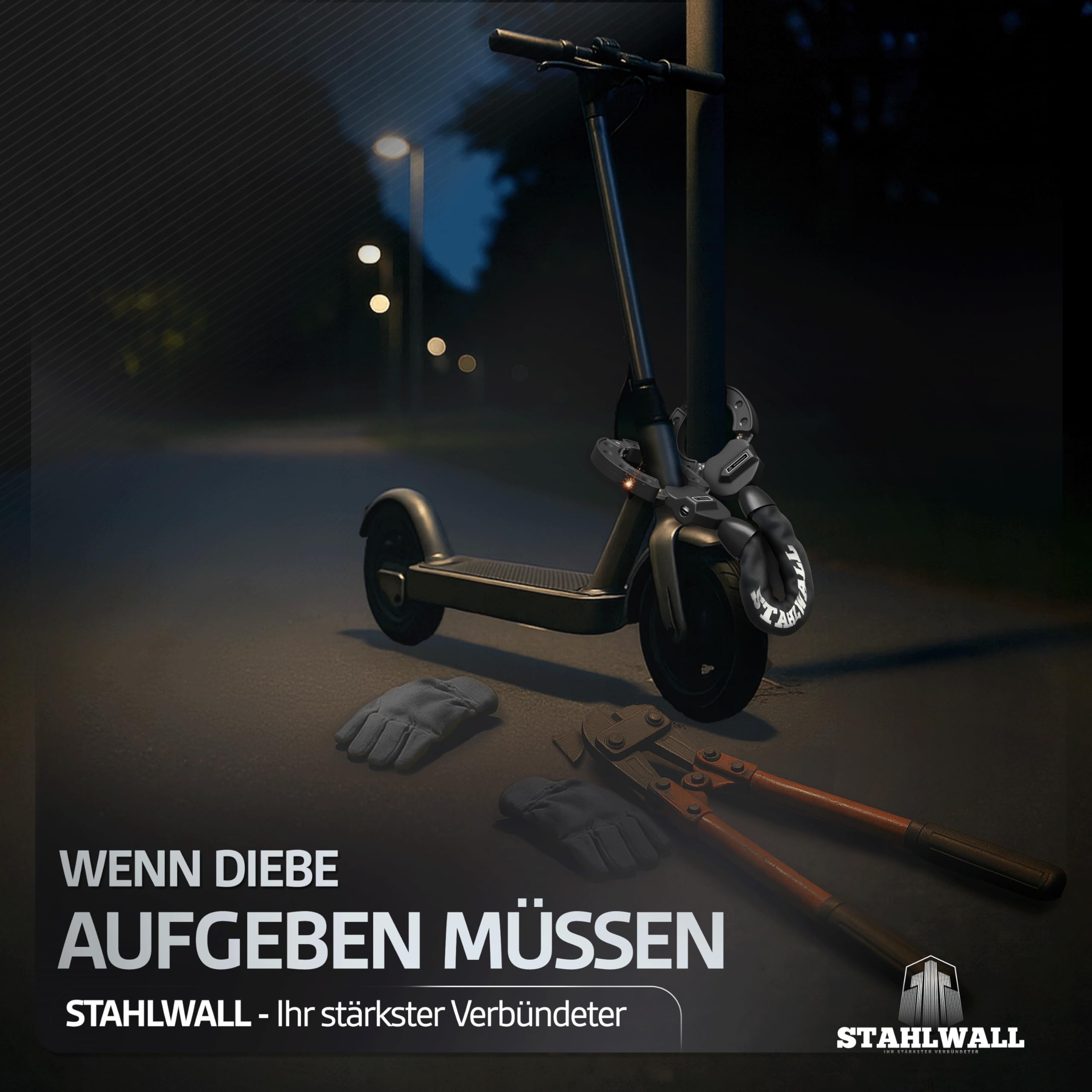 E Scooter Schloss - maximale Sicherheit, feuergehärteter Stahl, Handschellenschloss für E Roller & Fahrrad