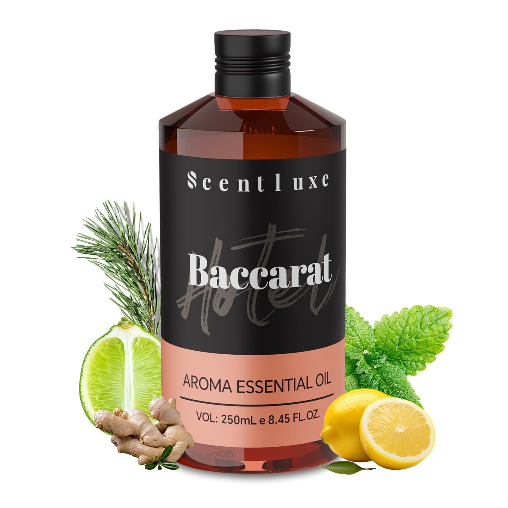 Hotel Scents Baccarat Diffuser Oil 8.45 Fl Oz (250ml), Home Luxury Aroma & Hotel Fragrance Essential Oil - for Aromatherapy Diffuser - Bigger Bottle,