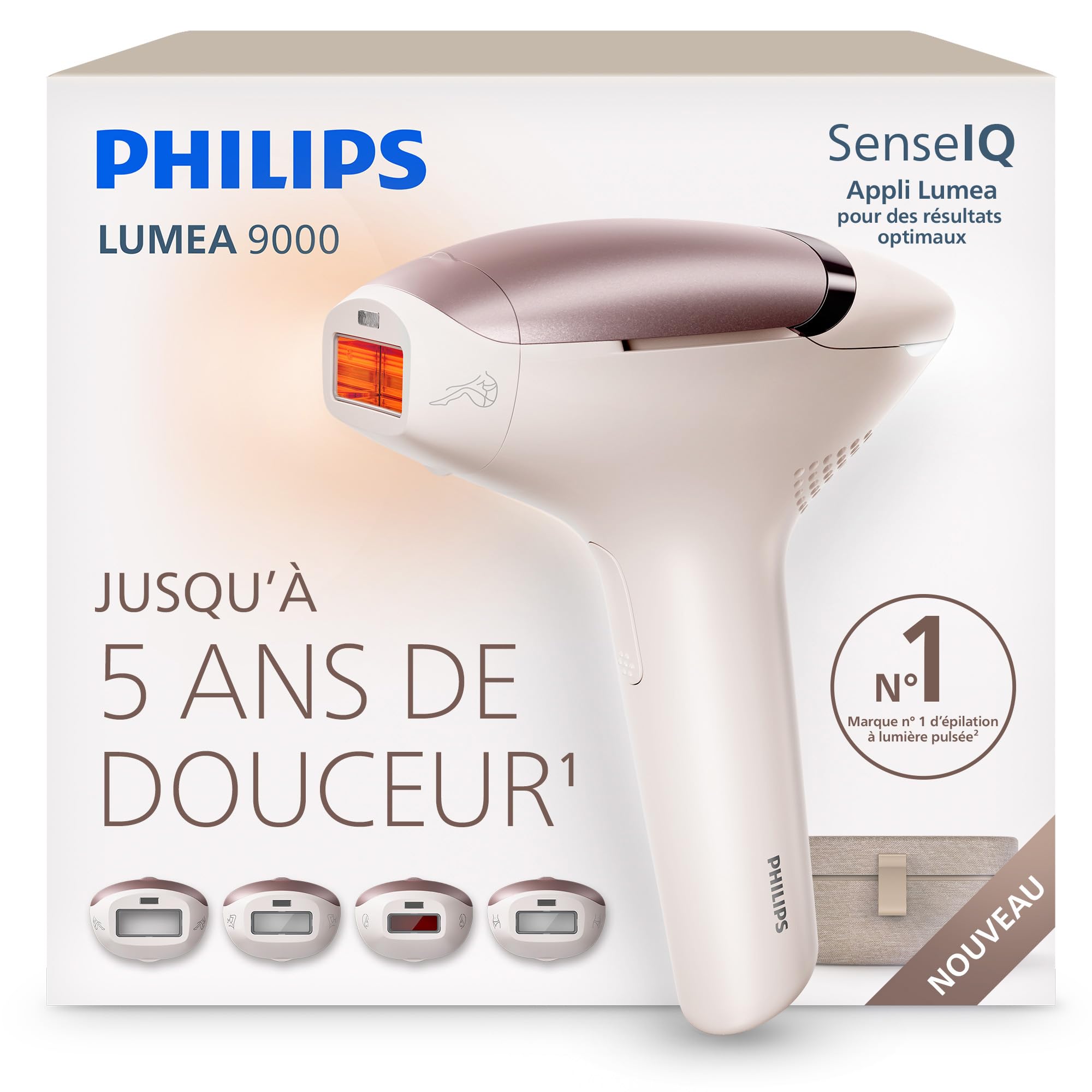 Philips Lumea 9000 Épilateur à lumière pulsée – alternative au laser en institut, utilisation facile, sécurité de qualité médicale, 4 accessoires corps, visage, maillot et aisselles, BRI981/00