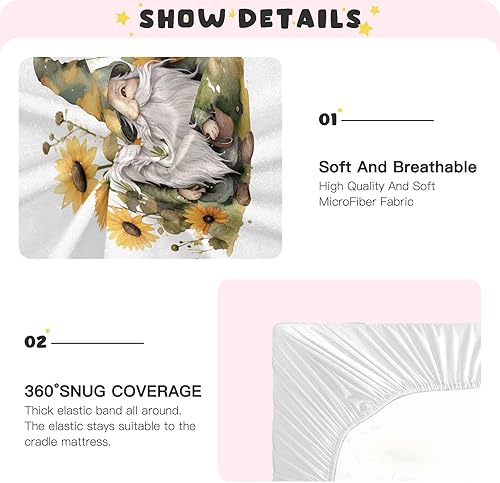 Miniatura 5 de Fitted Crib Sheets Gnome Sunflowers Baby Crib Sheets for Boy & Girl Toddler Mattress Sheets 21216174