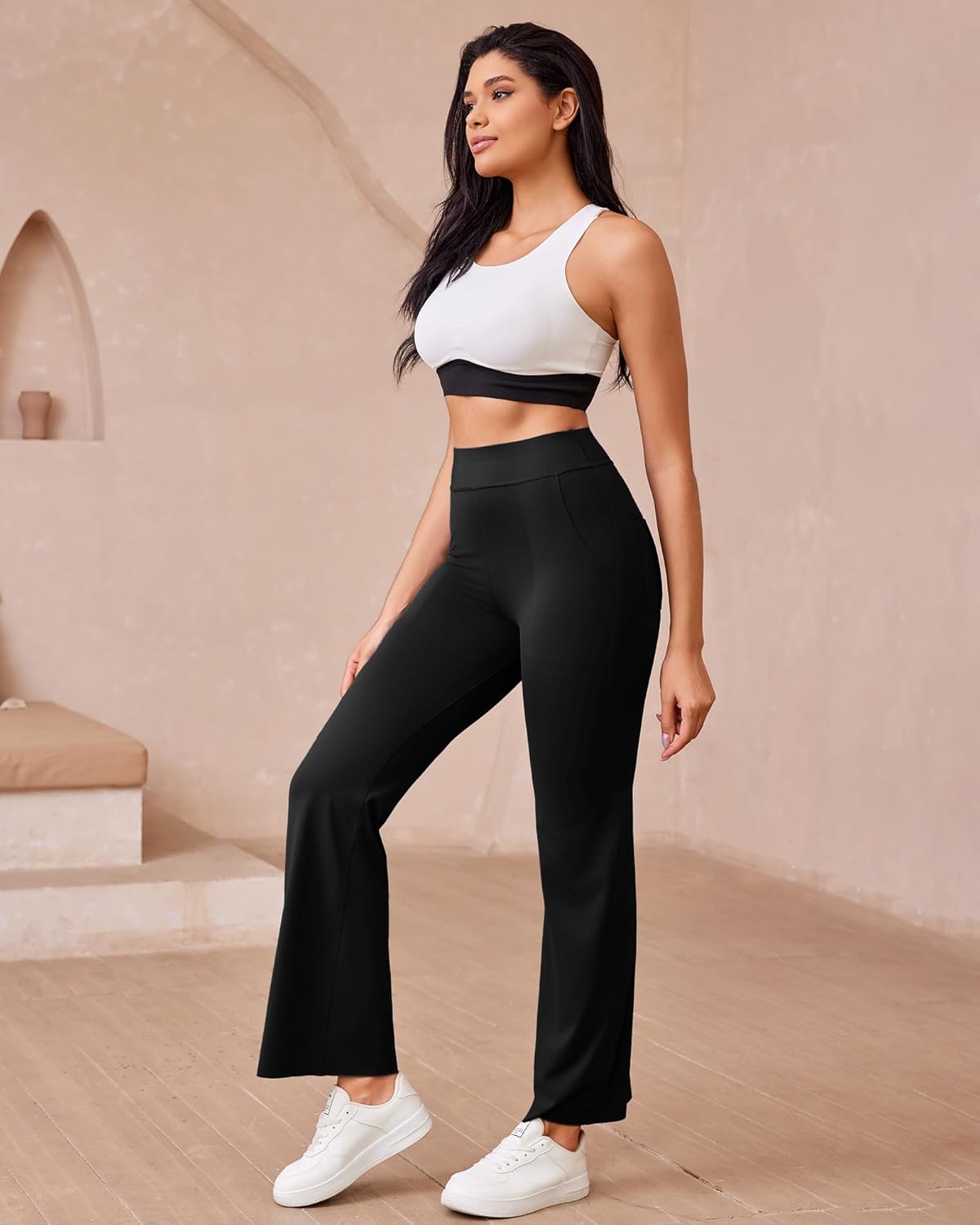Women's Straight Leggings with Pocket No Front Seam Yoga Gym Cargo Pant High Waisted Tummy Control Soft Bootcut Pants - Image 4