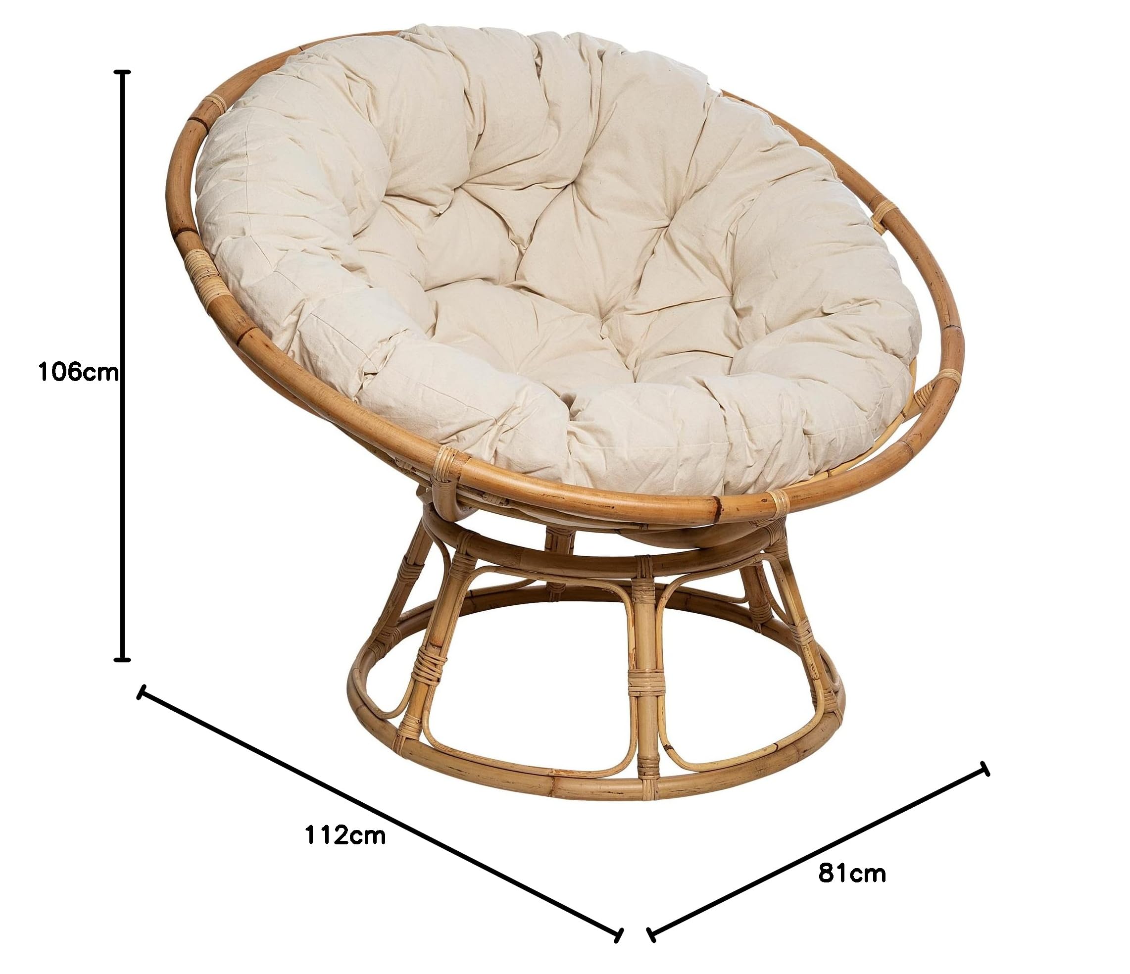 Atmosphera Créateur d'Intérieur - Fauteuil Seram en Rotin - Chaise Papasan Confortable avec Coussin - Intérieur et Extérieur - Mobilier de Jardin, Terrasse, Balcon, Salon