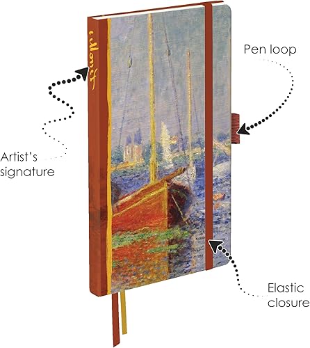 Miniatura 4 de RainCaper Cuaderno de cuero vegano, 160 páginas de cuadrícula de puntos, 5.7 x 8 pulgadas, diario - Monet Red Boats