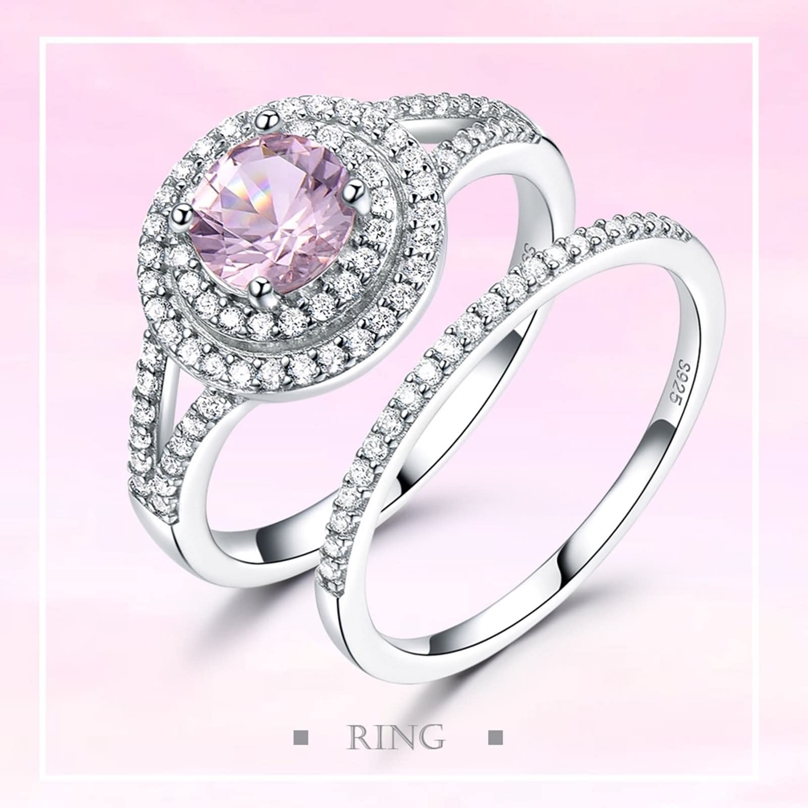 Ästhetische Ringe für Damen, Verlobungsringe aus Sterlingsilber, Stapelring, V-Form, Doppelkreis, runder Zirkonia