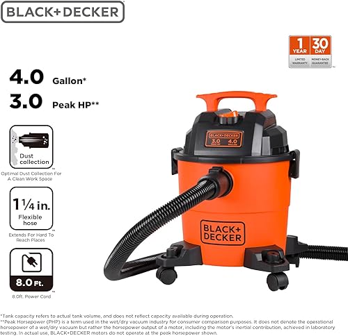 Miniatura 2 de BLACK+DECKER Aspiradora para tienda húmeda y seca, aspiradora portátil 3 en 1 de 4 galones con accesorios, taller, garaje, aspiradora para el hogar