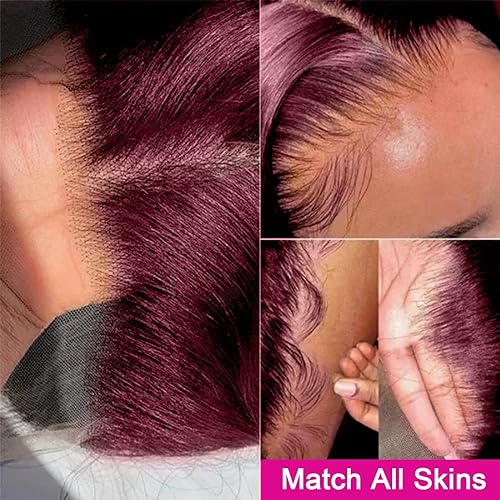 Miniatura 7 de Aaliweya Peluca de cabello humano con encaje frontal color burdeos 99J 13x4, peluca frontal de encaje HD para mujeres negras, densidad 180, peluca