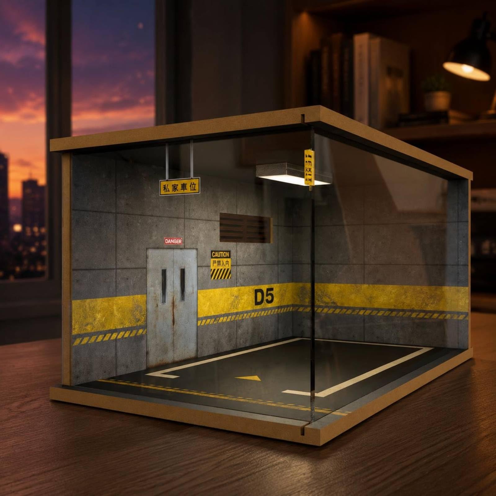 F Fityle Vitrina Expositora Garaje en Miniatura con Estructura Paneles Acrílico con Iluminación Led para Coleccionistas Escala 1 24 Acuada para Exhibición en Hogar, Style to 5