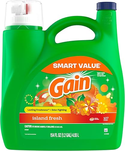 Miniatura 12 de Gain + Aroma Boost Detergente líquido para ropa, aroma fresco de isla, 107 cargas, 154 fl oz, compatible con HE