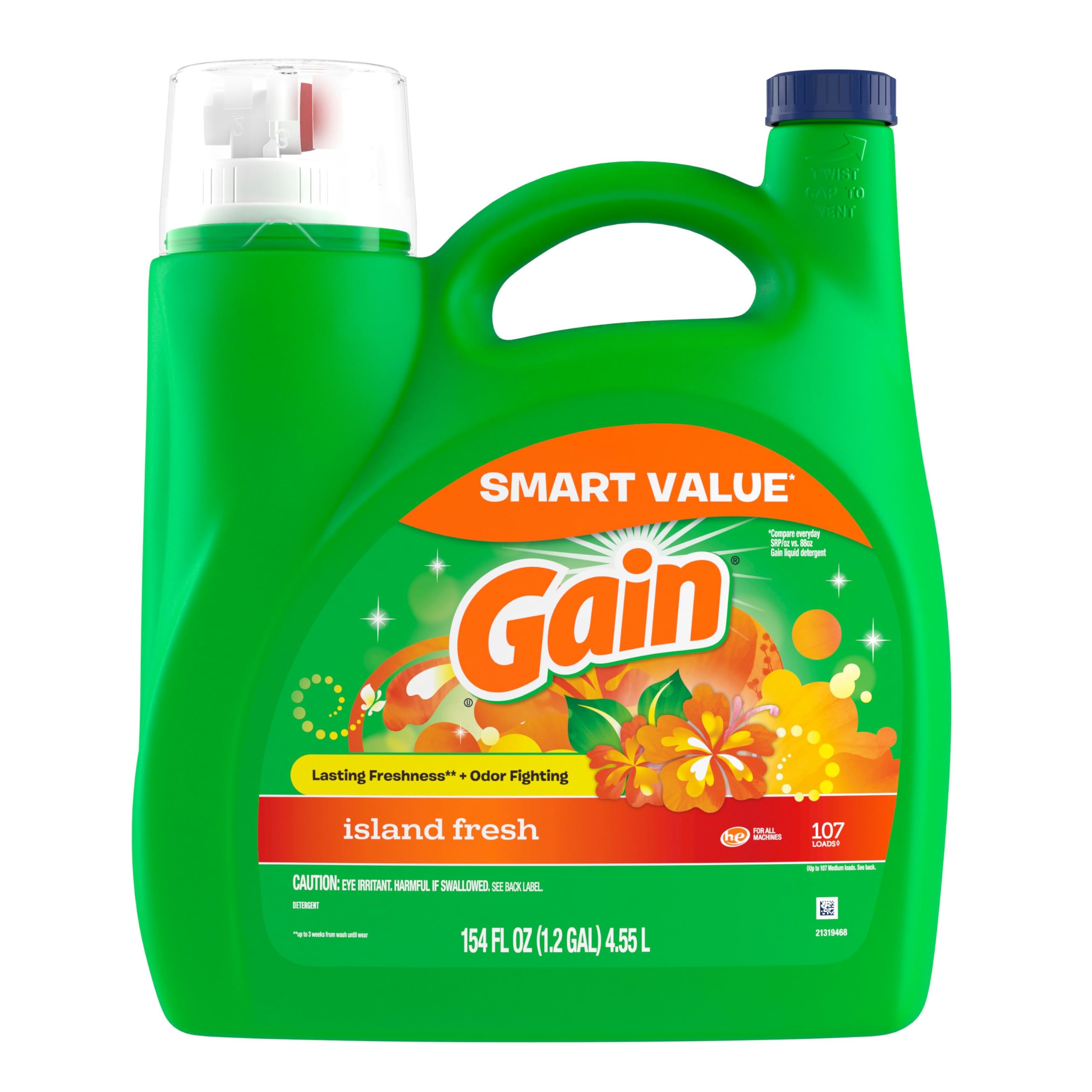 Gain + Aroma Boost Liquid Laundry Detergent, Island Fresh Scent, 107 Loads, 154 fl oz, HE Compatible