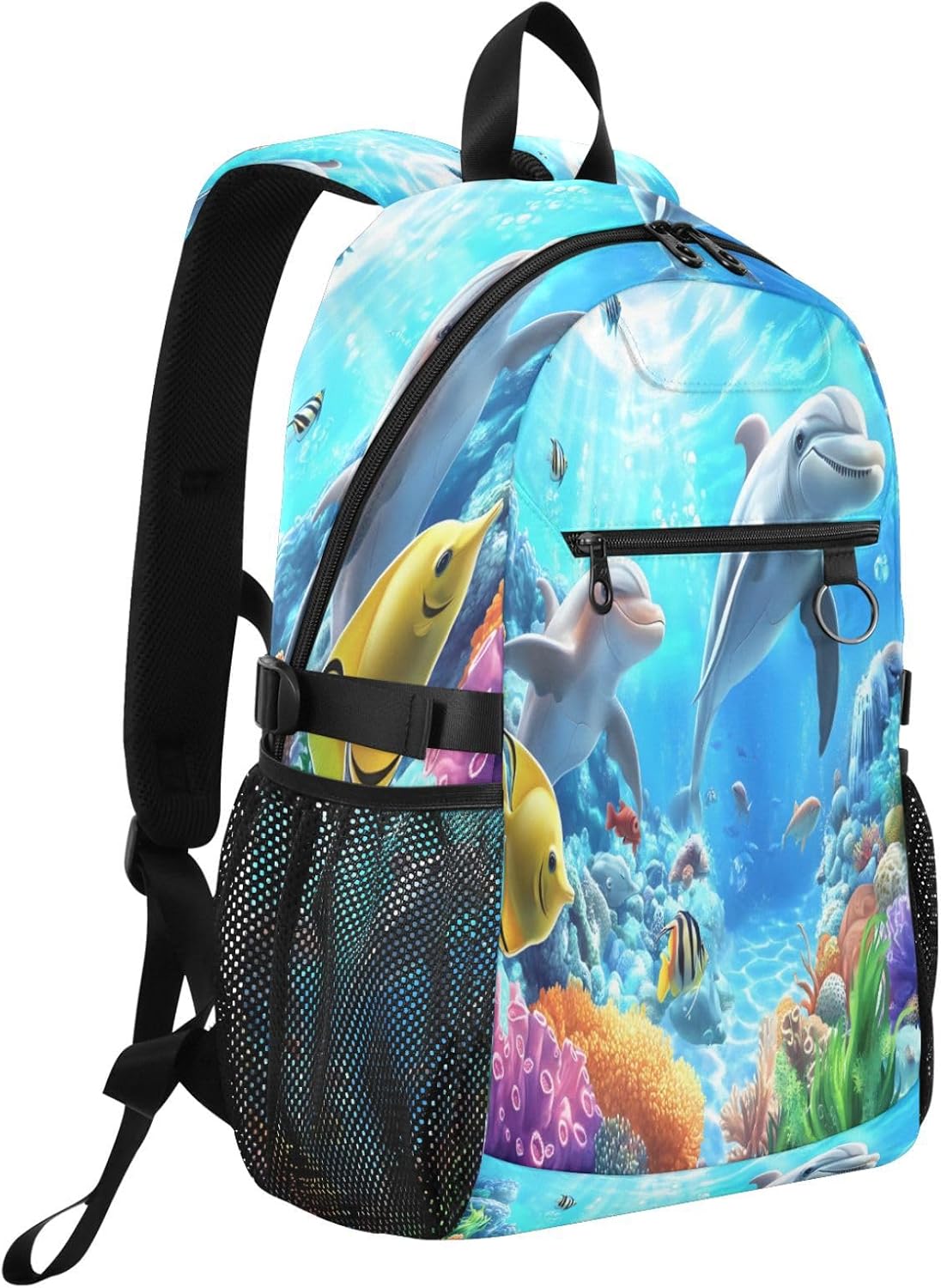 ALAZA Funny Dolphins Nautical Ocean Coastal Backpack Travel Laptop Backpack Purse for Women Men Teens Girls School Bag College Bookbag Water Resistant Casual Daypack image 2