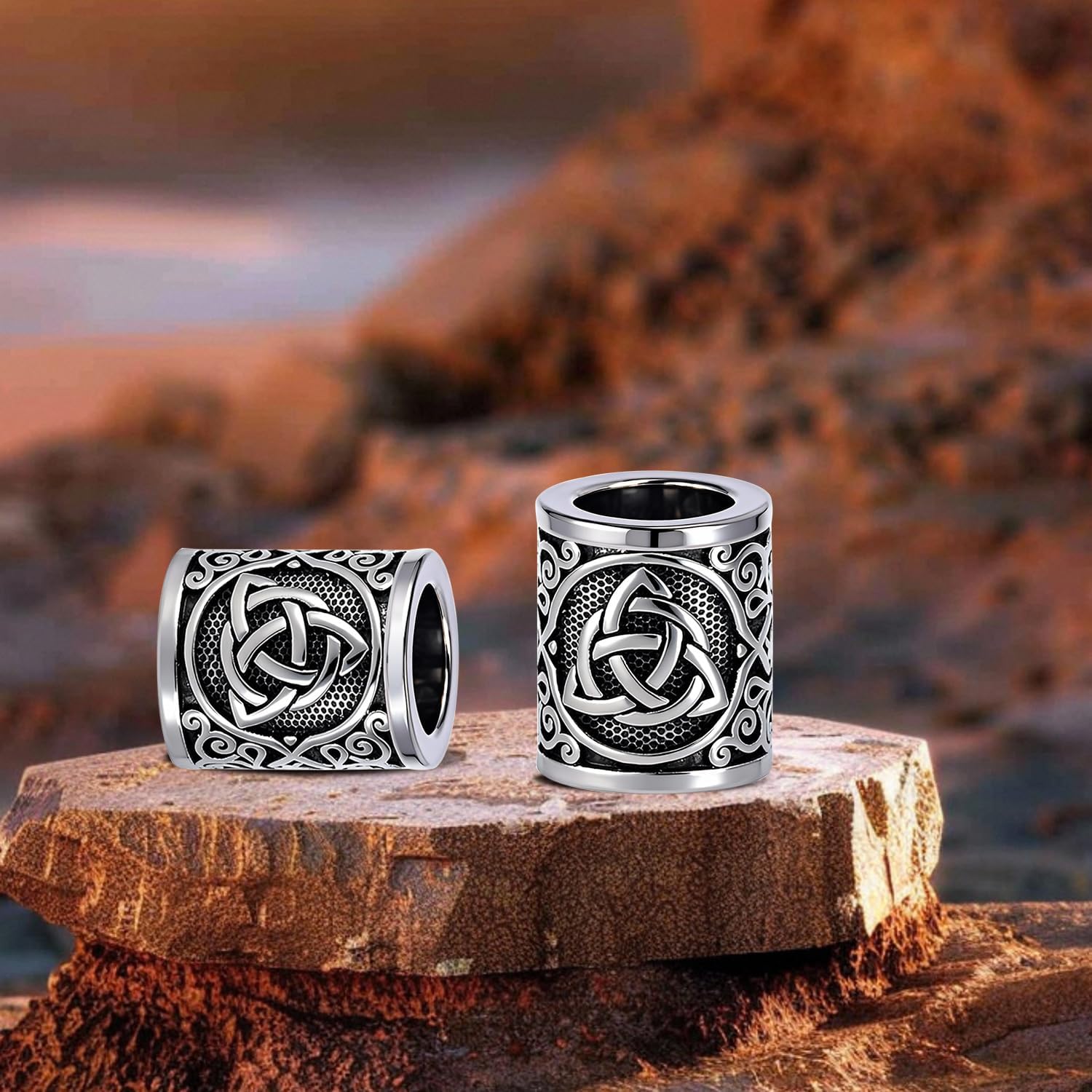 Yahpetes Norse Viking Rune Beads 2 Pcs Hair Beard Pendants Antique 0.59"X0.47" Norse Rings Silver Metal Clips Cuffs Rings Vikings Jewelry for Hair Decoration - Image 7