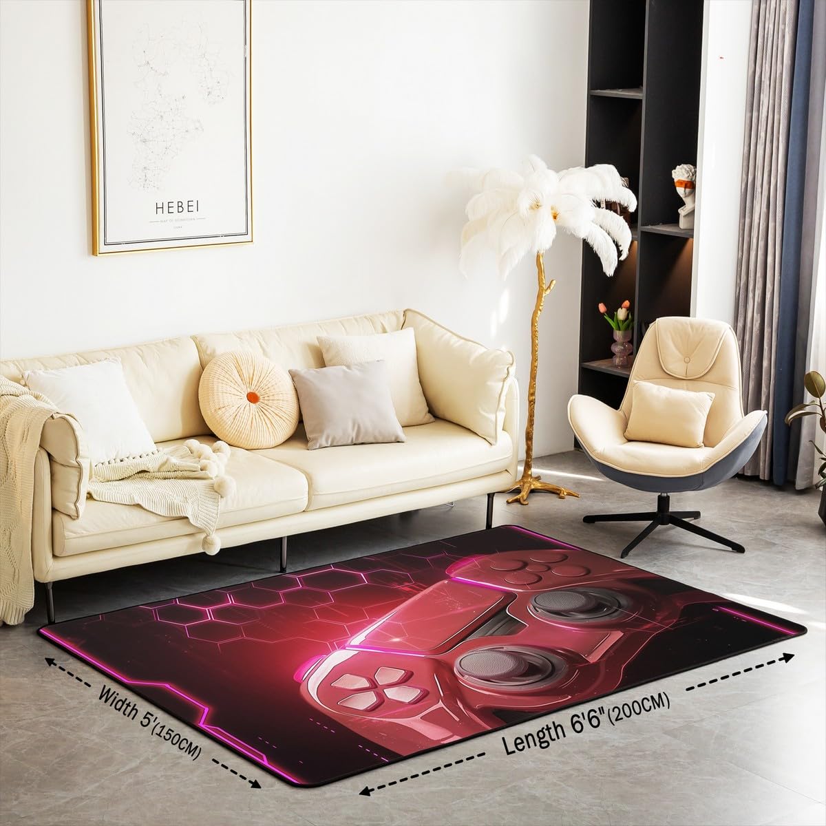 Loussiesd Różowa mata podłogowa dla graczy 100 * 150 cm dla dzieci o strukturze plastra miodu luksusowy geometryczny dywanik dla chłopców dziewcząt nowoczesny kontroler konsoli do gier dywaniki do